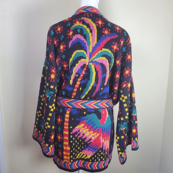 FARM Rio Sweaters - NWT Farm Rio Macaw Night Belted Kimono Cardigan Sweater Tropical Wild Colorful